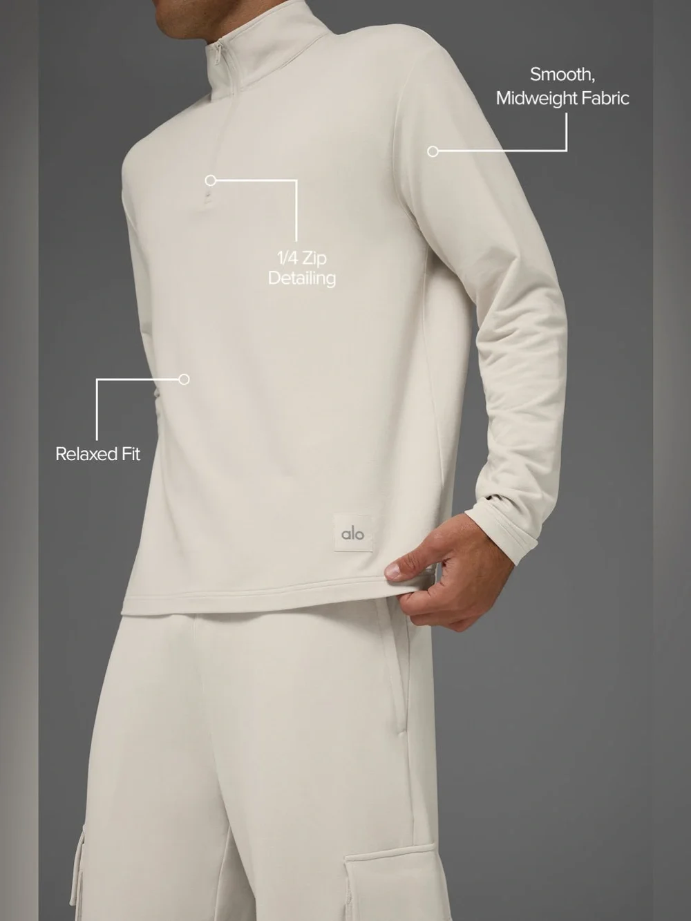 Alo Double Take Long Sleeve 1/4 Zip in Bone, Size Medium